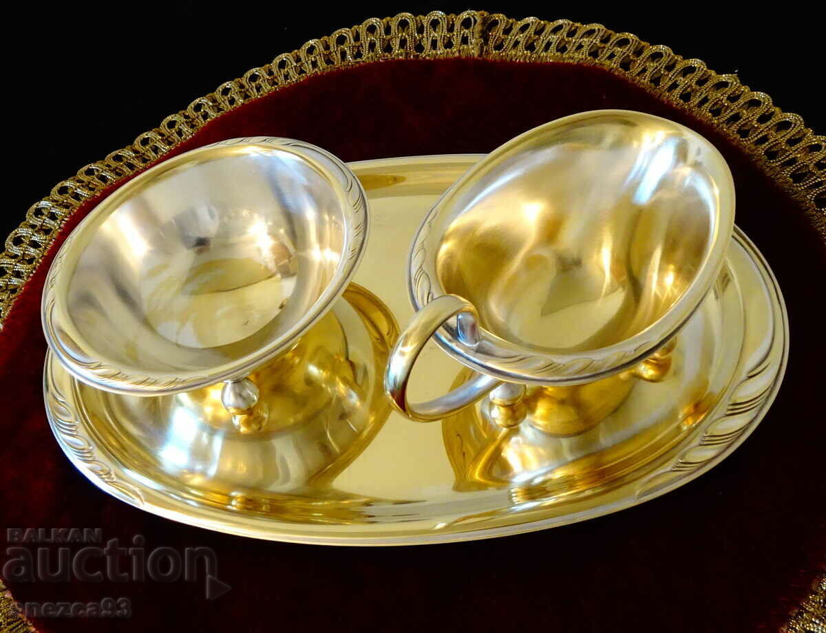 WMF serving set, saucer, mustard bowl, tray.