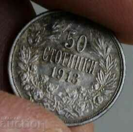 1913 50 STOTINKS SILVER COIN KINGDOM OF BULGARIA SILVER - 5 1913 50 STOTINKS SILVER COIN KINGDOM OF BULGARIA SILVER - 5