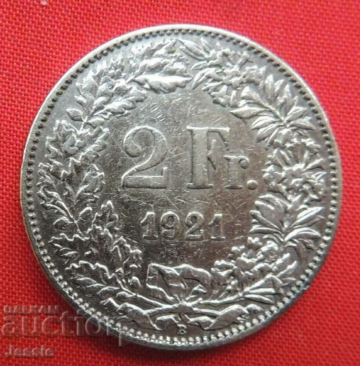 2 Francs 1921 B Switzerland Silver 2 Francs 1921 B Switzerland Silver