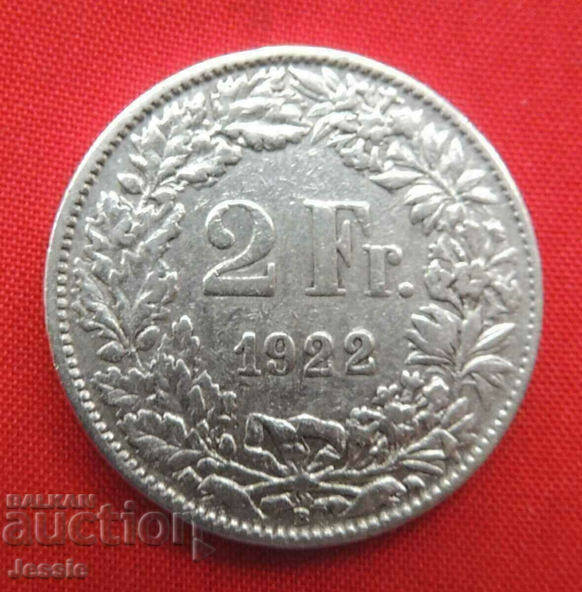 2 Francs 1922 B Switzerland Silver 2 Francs 1922 B Switzerland Silver