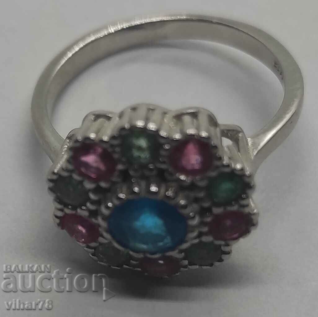 Silver women's ring with blue apatite, emerald and pink topaz with price 94.99 BGN | € 48.57 Silver women's ring with blue apatite, emerald and pink topaz with price 94.99 BGN | € 48.57