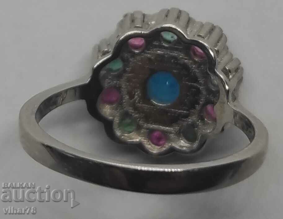 Silver women's ring with blue apatite, emerald and pink topaz - 5 Silver women's ring with blue apatite, emerald and pink topaz - 5