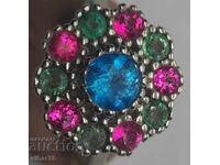 Silver women's ring with blue apatite, emerald and pink topaz