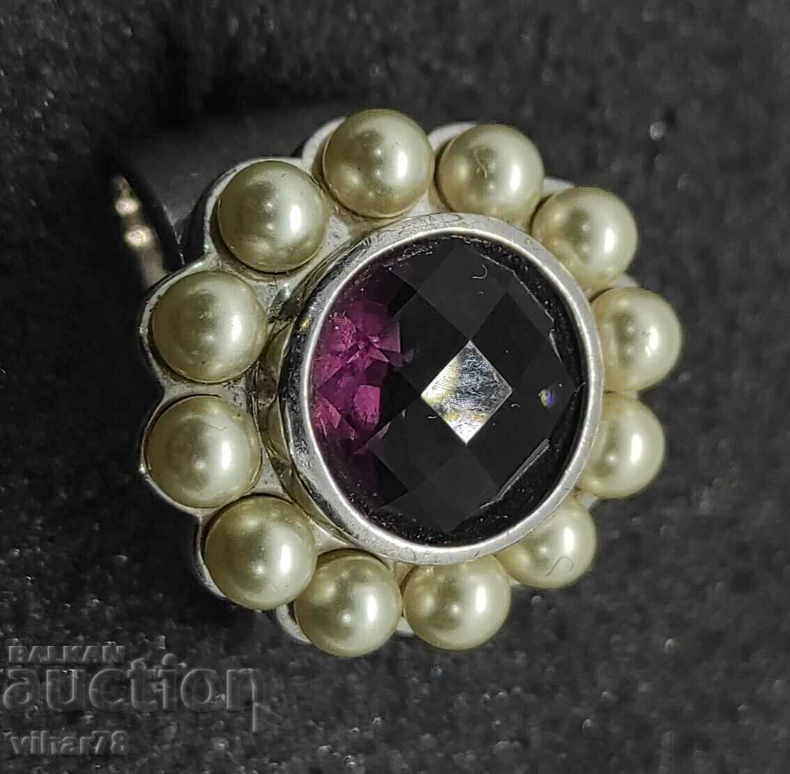 VERY BEAUTIFUL SILVER WOMEN'S RING WITH AMETHYST