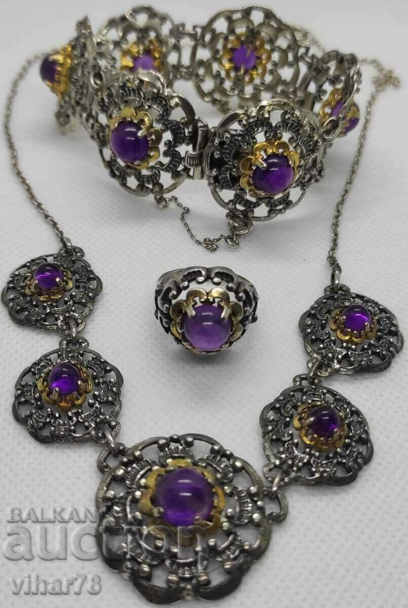 Licitație FOARTE FRUMOOS SILVER Set cu colier, bratara, ametist etc