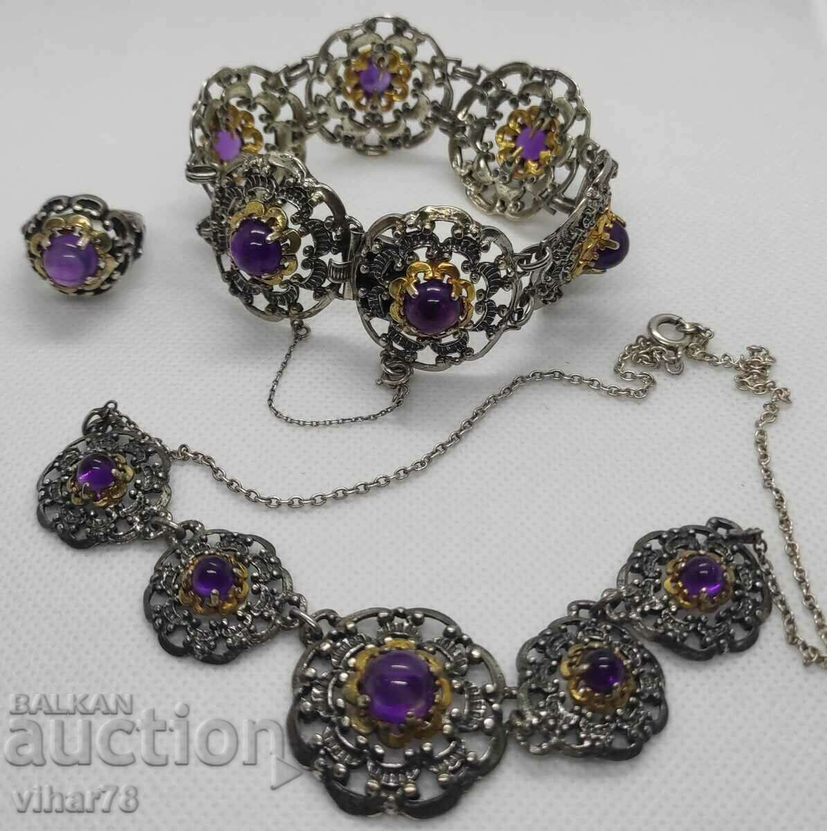 VERY BEAUTIFUL SILVER Set with amethyst necklace, bracelet, etc