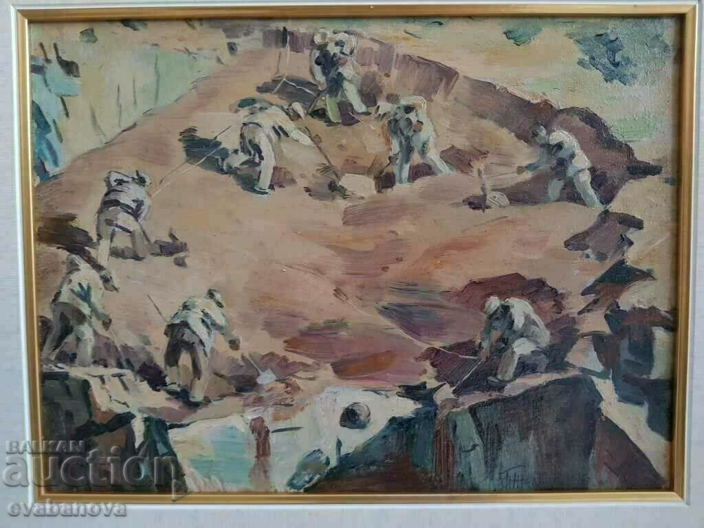 Auction Georgi Zhelezaraov 1897- 1982 Laying the foundations of a house oil Auction Georgi Zhelezaraov 1897- 1982 Laying the foundations of a house oil