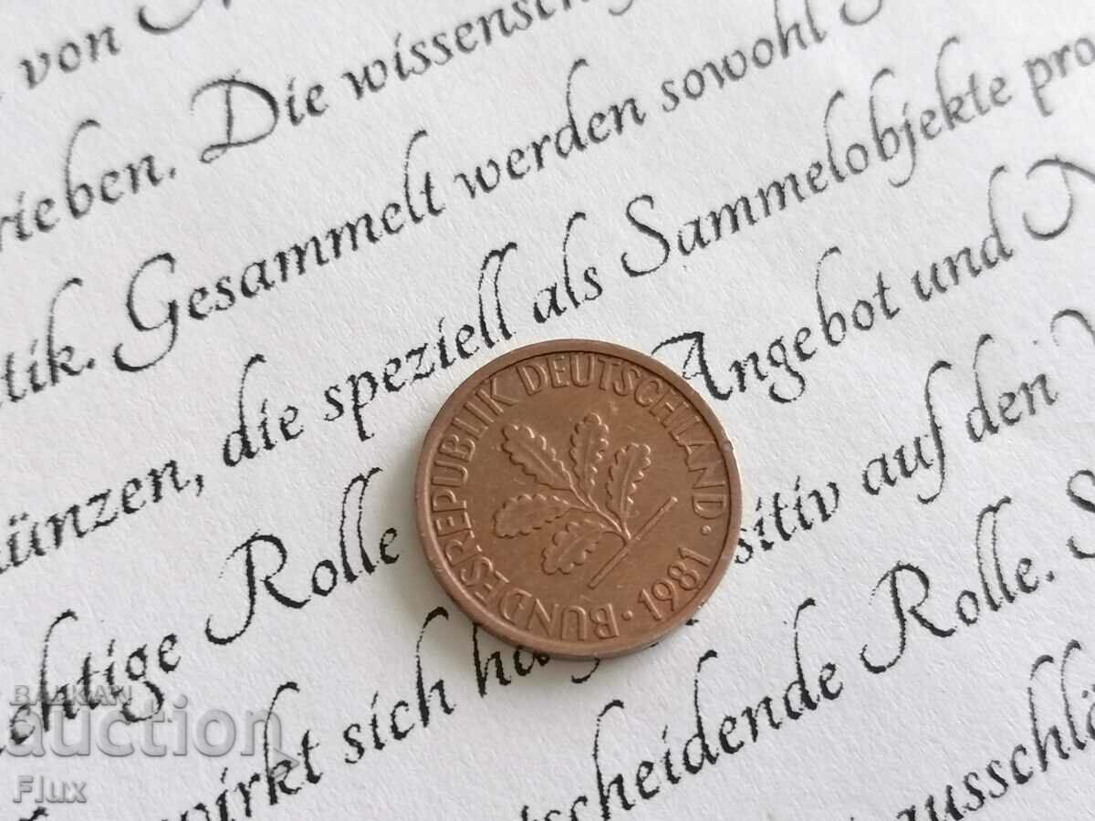 Κέρμα - Γερμανία - 1 pfennig | 1981; σειρά G με τιμή 0.75 BGN | € 0.38 Κέρμα - Γερμανία - 1 pfennig | 1981; σειρά G με τιμή 0.75 BGN | € 0.38