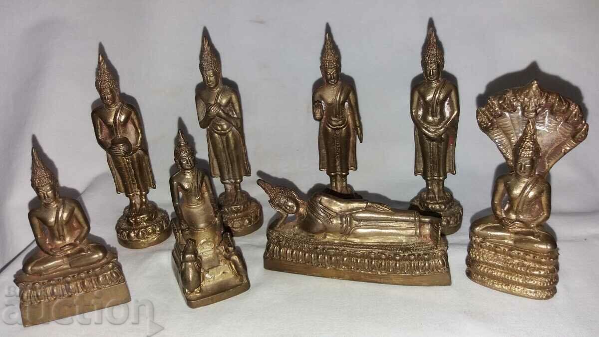 Colecție de figuri vechi Buddha din bronz - 8 piese