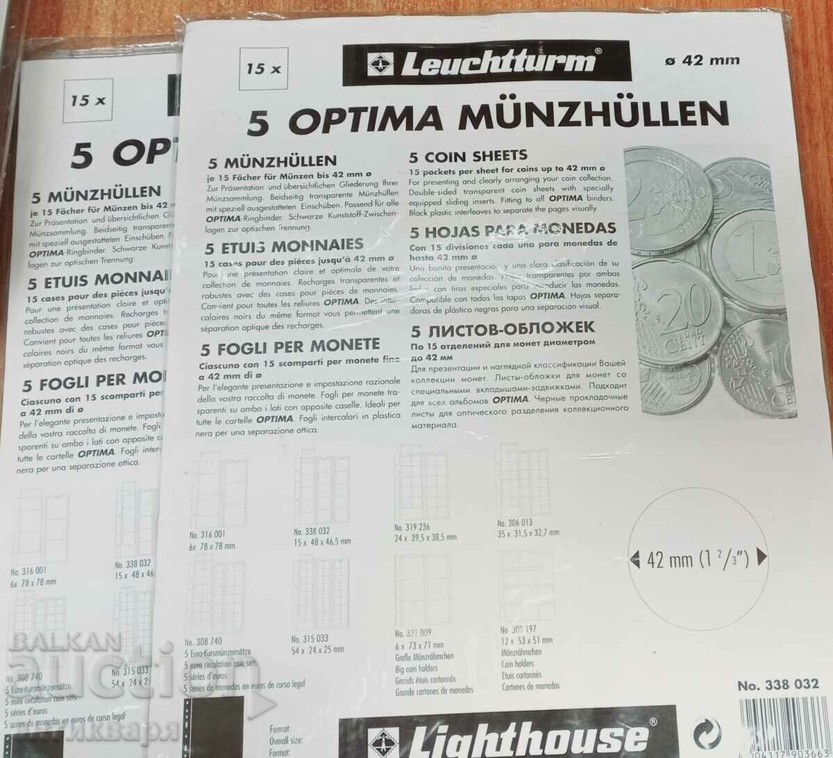 OPTIMA sheets for coins up to 42mm. 15 pcs per sheet