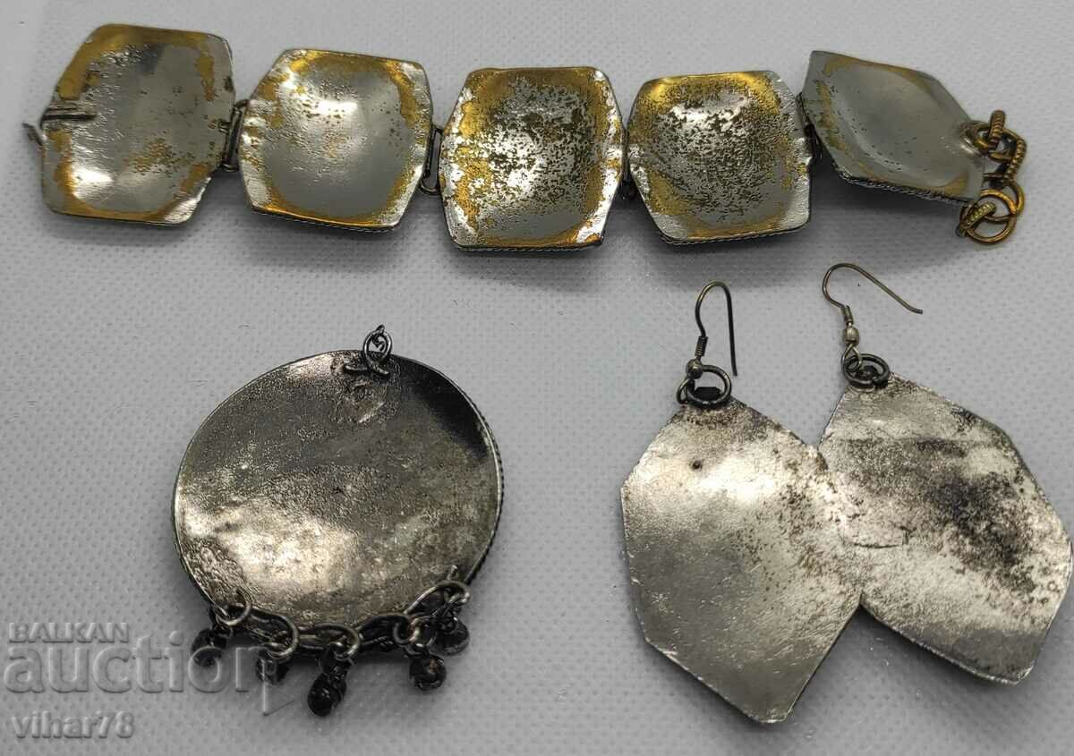 Old women's set with stones-bracelet, earrings and pendant - 6