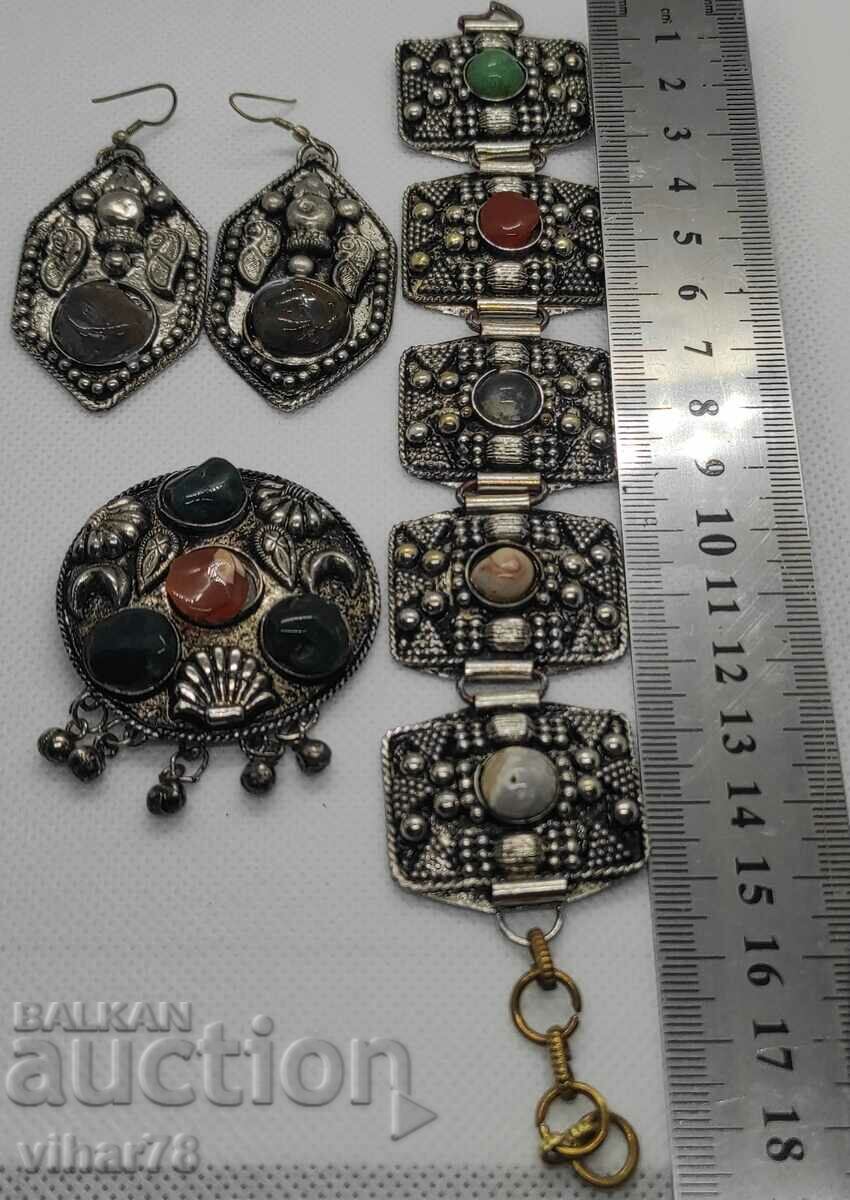 Old women's set with stones-bracelet, earrings and pendant - 7