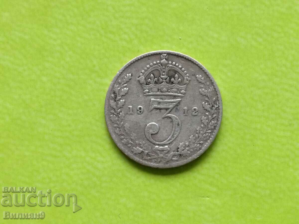3 pence 1912 Marea Britanie Argint