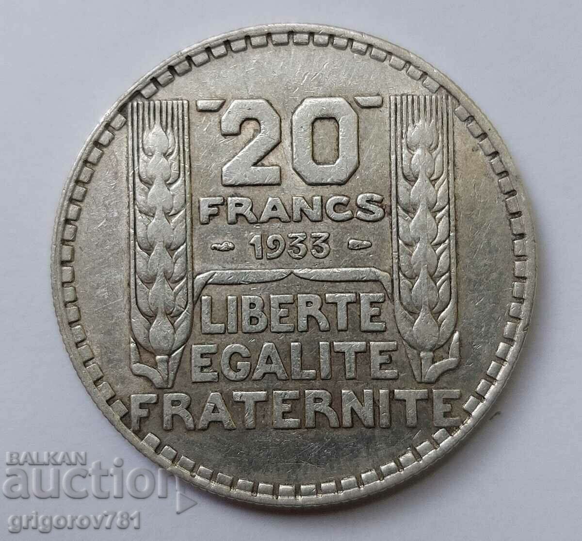 20 франка сребро Франция 1933 -  сребърна монета #2