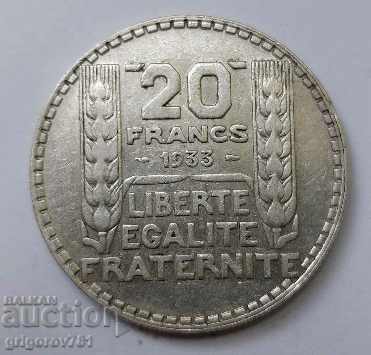 20 франка сребро Франция 1933 -  сребърна монета #3