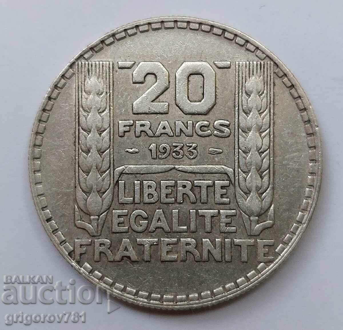 20 франка сребро Франция 1933 -  сребърна монета #5