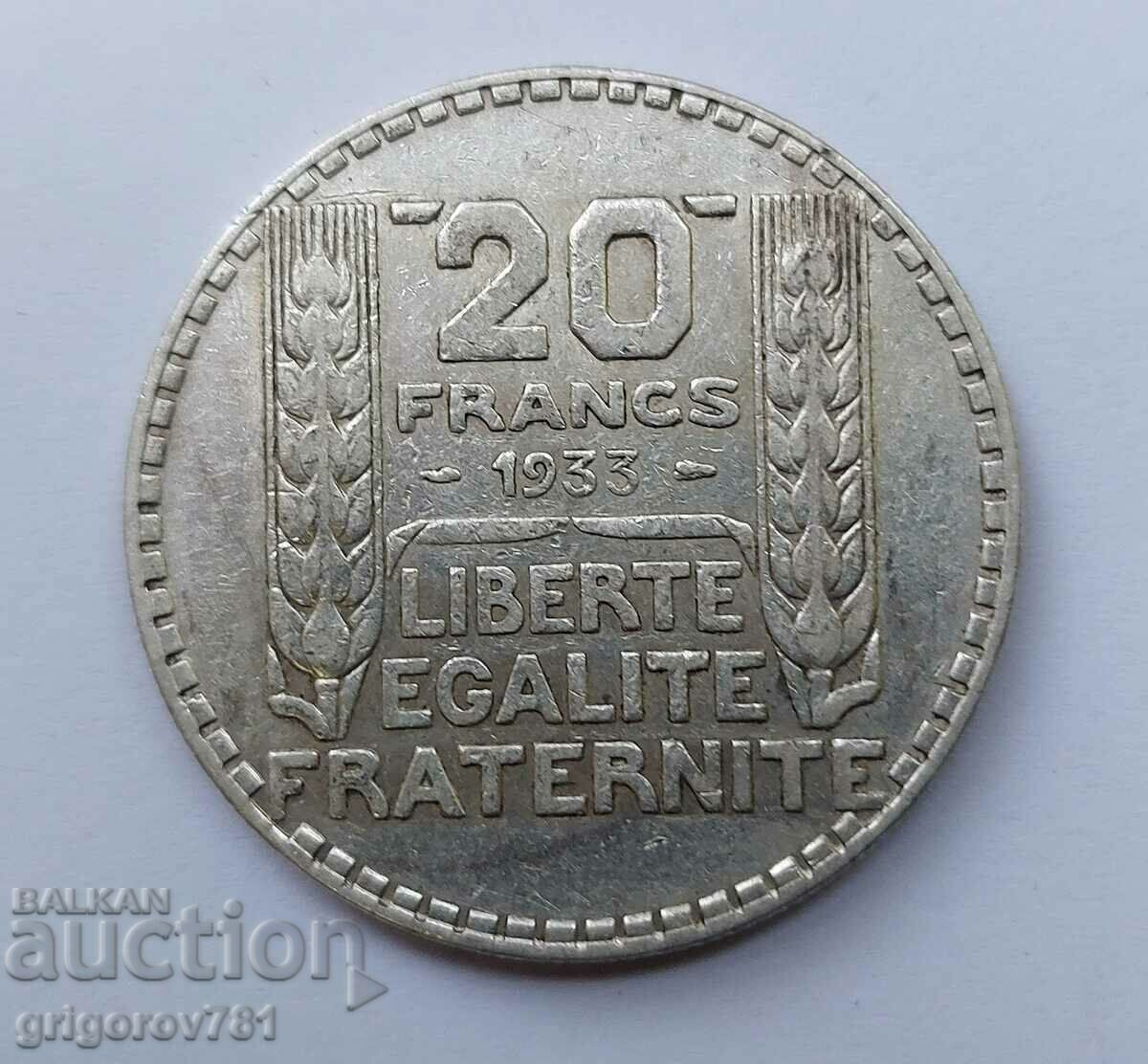 20 франка сребро Франция 1933 -  сребърна монета #18