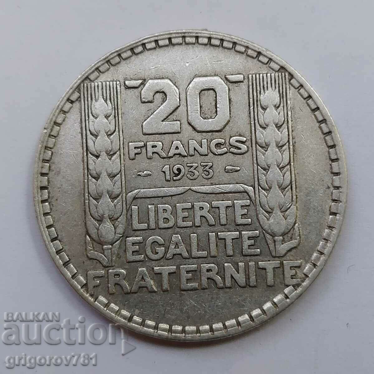 20 франка сребро Франция 1933 -  сребърна монета #20