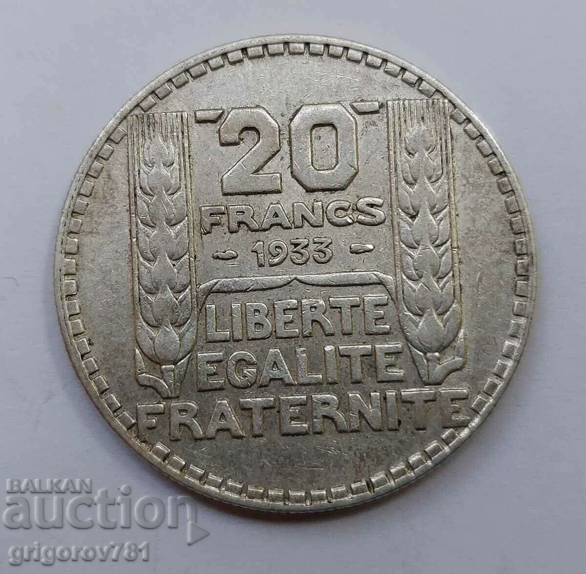 20 франка сребро Франция 1933 -  сребърна монета #21