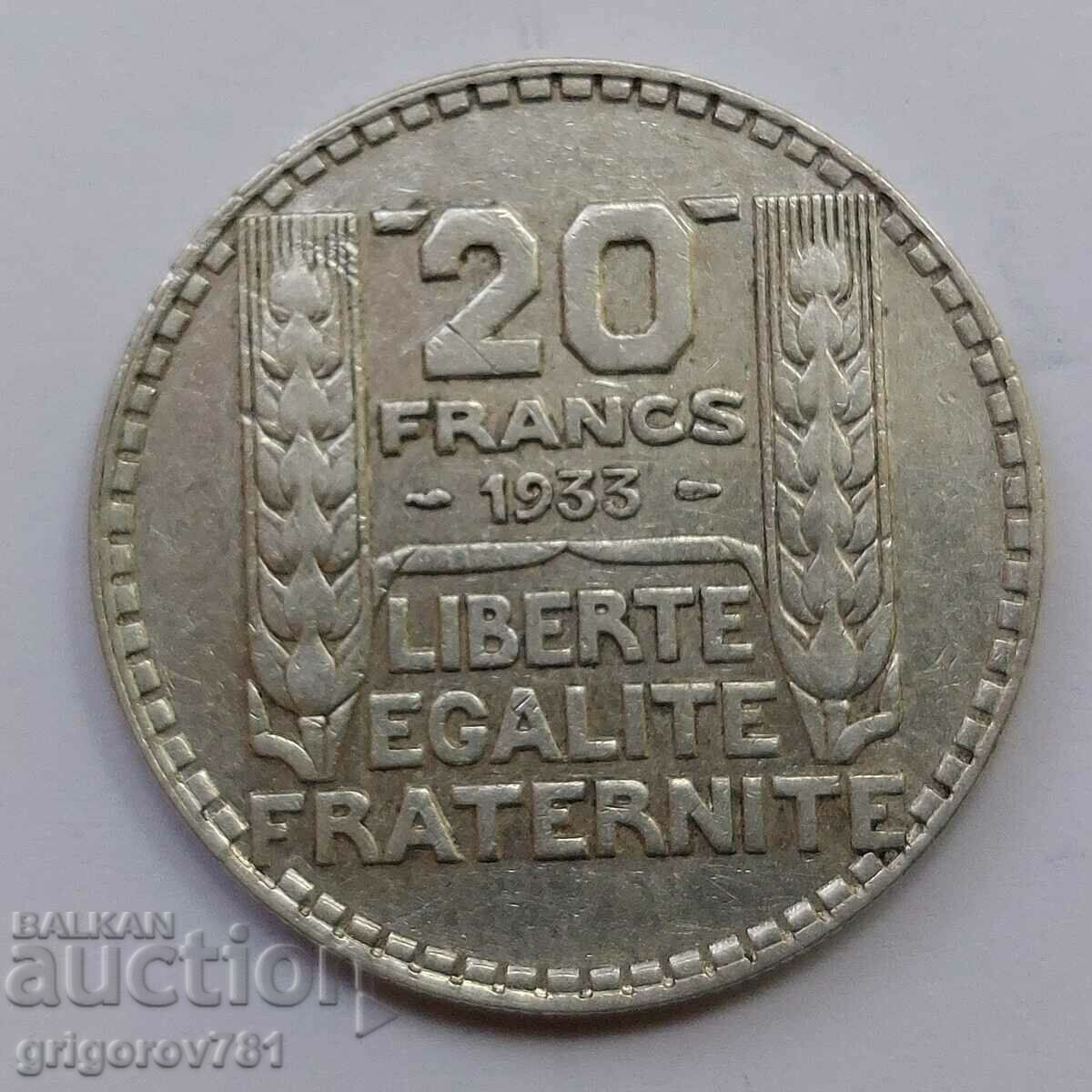 20 франка сребро Франция 1933 -  сребърна монета #23