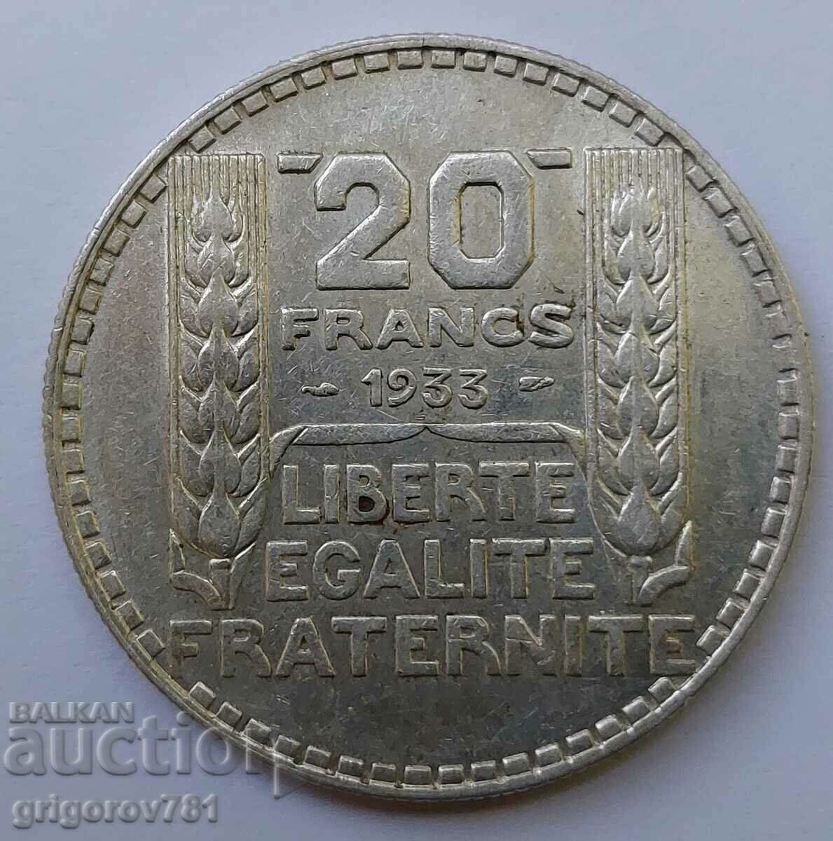 20 франка сребро Франция 1933 -  сребърна монета #27