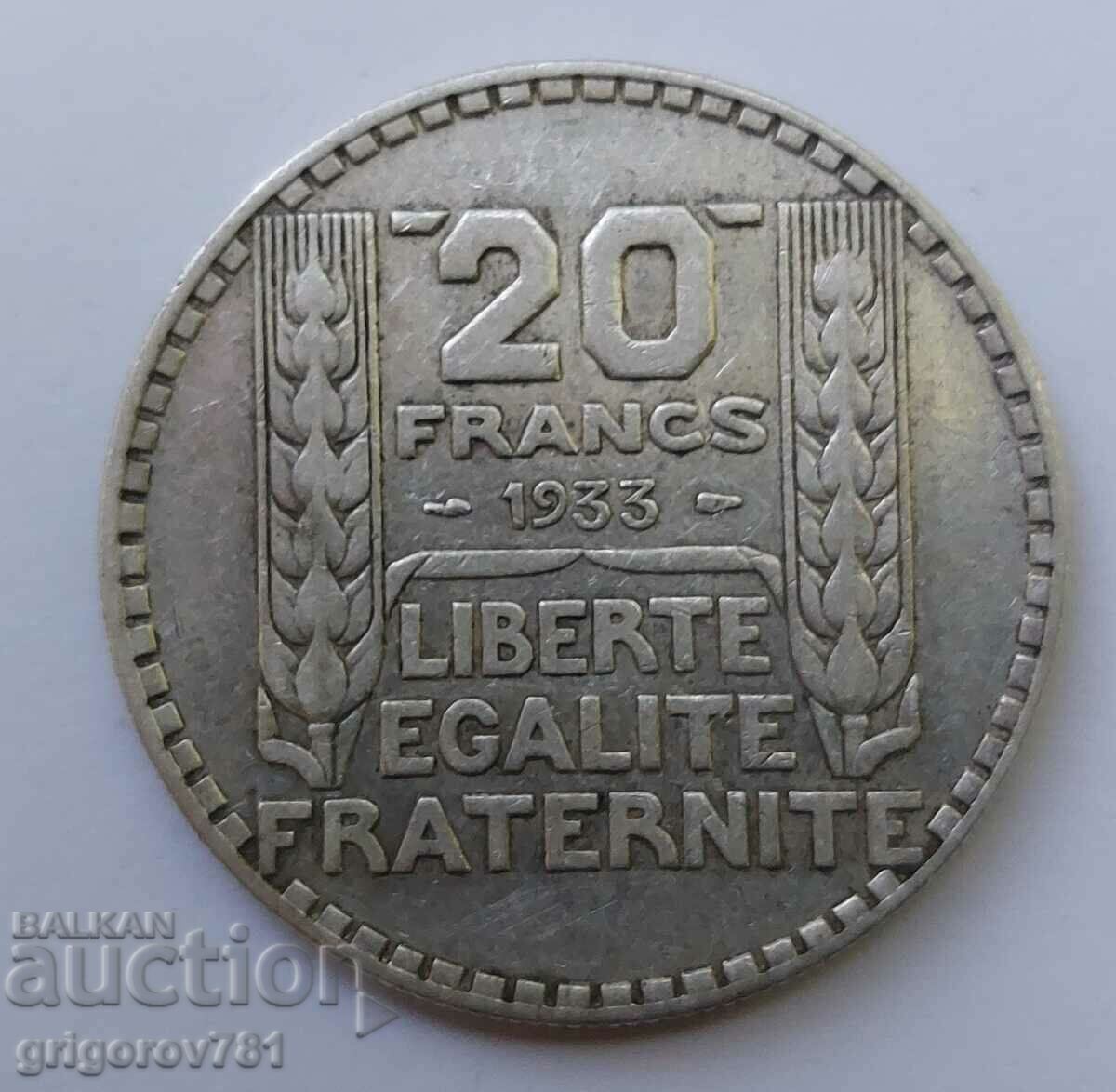 20 франка сребро Франция 1933 -  сребърна монета #28