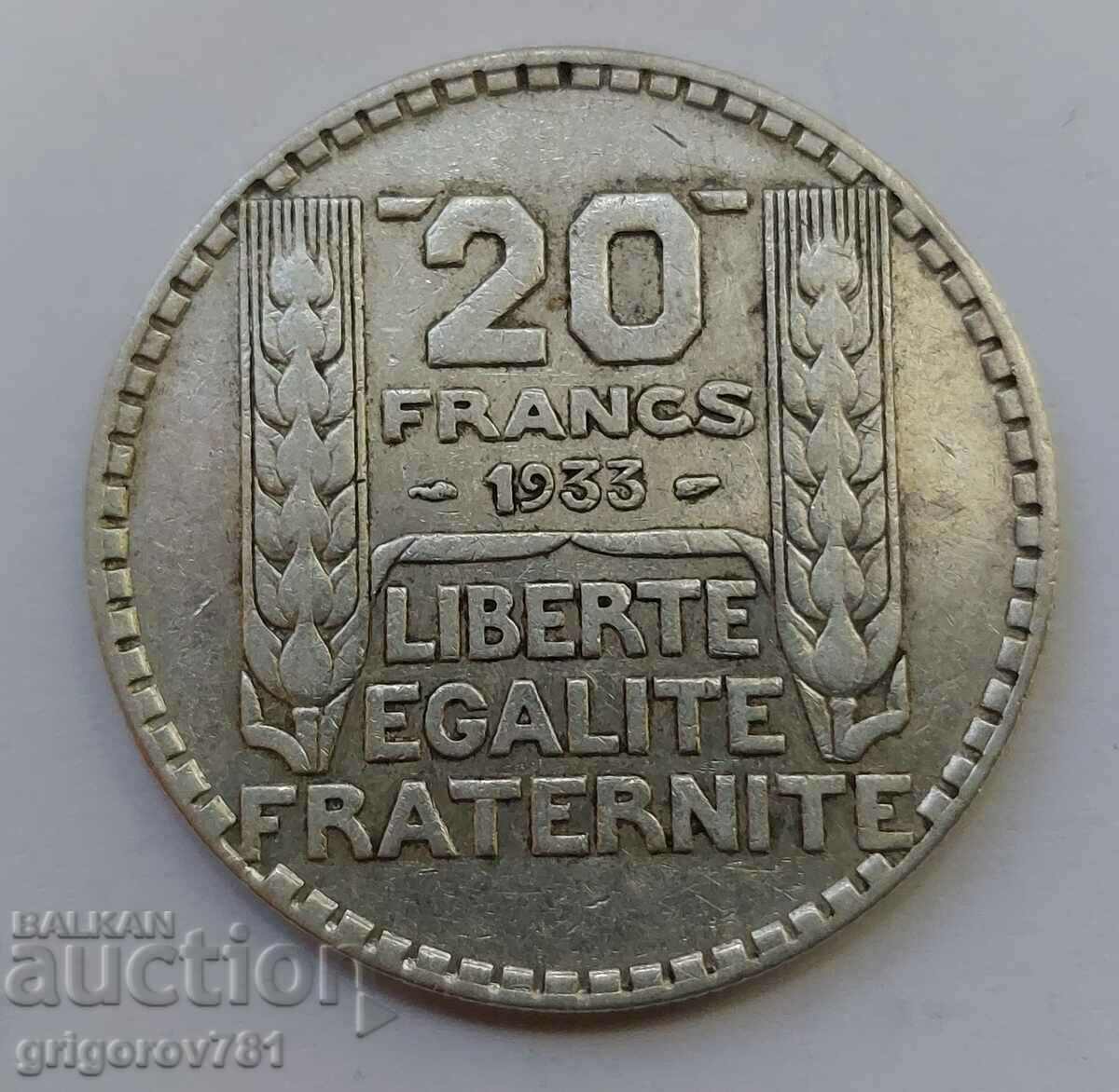 20 франка сребро Франция 1933 -  сребърна монета #29