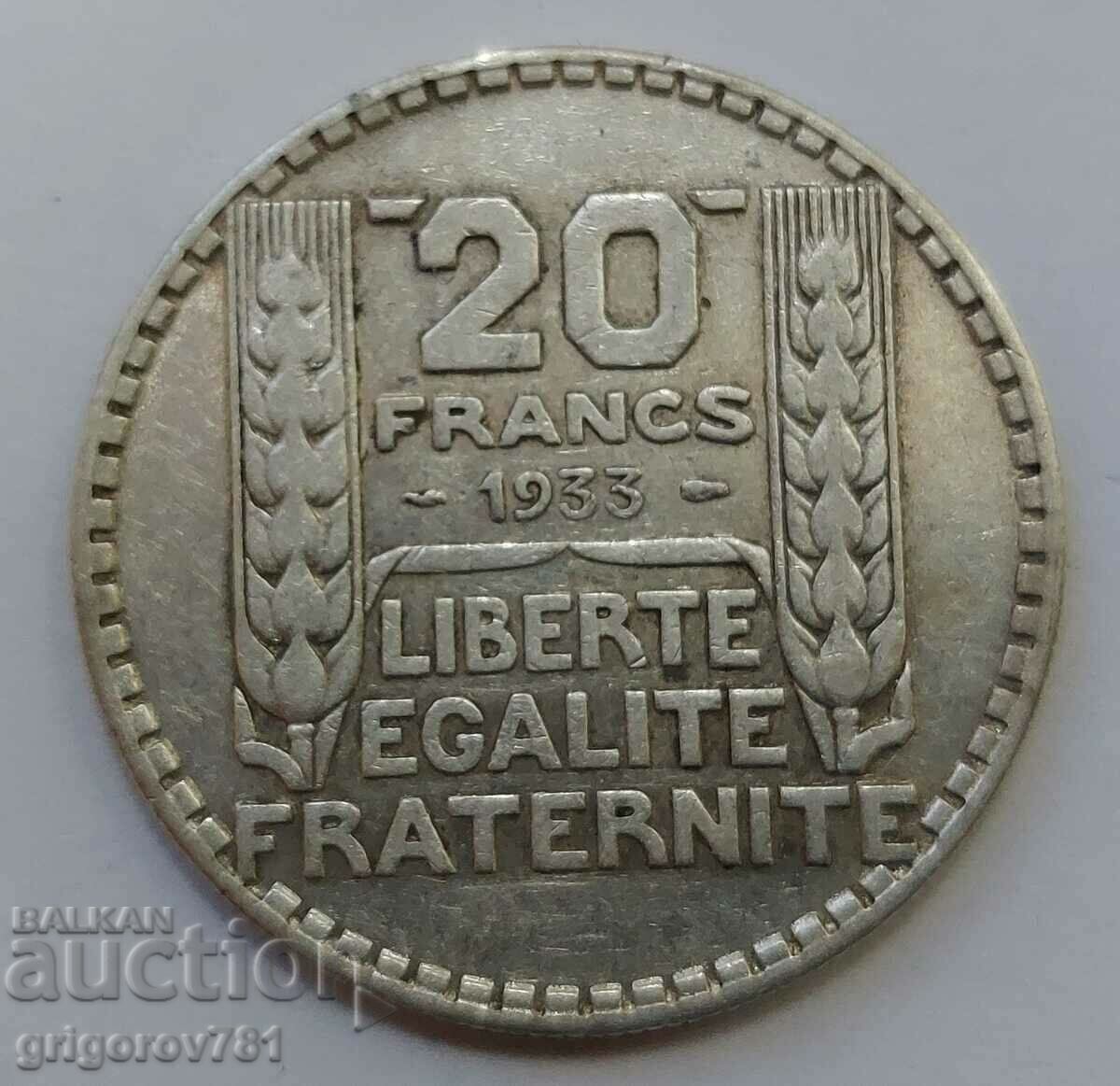 20 франка сребро Франция 1933 -  сребърна монета #31