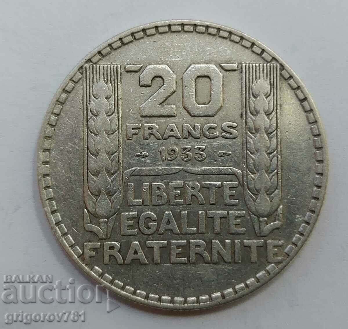 20 франка сребро Франция 1933 -  сребърна монета #34