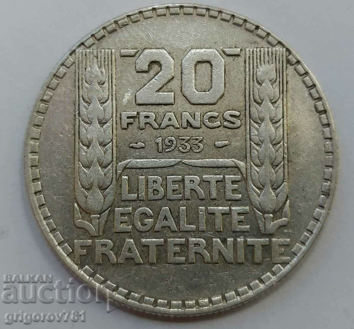 20 франка сребро Франция 1933 -  сребърна монета #35