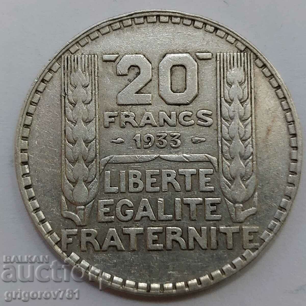 20 франка сребро Франция 1933 -  сребърна монета #37
