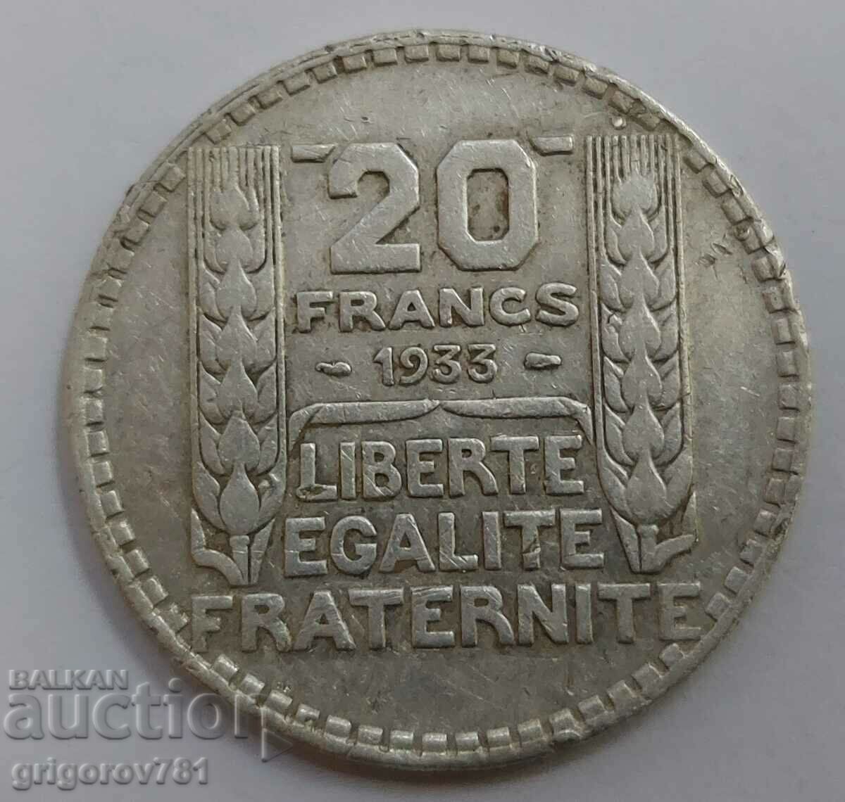 20 франка сребро Франция 1933 -  сребърна монета #39