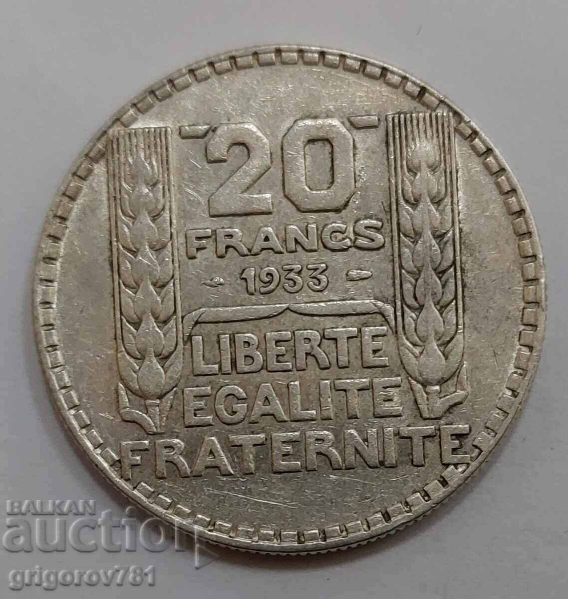 20 франка сребро Франция 1933 -  сребърна монета #41