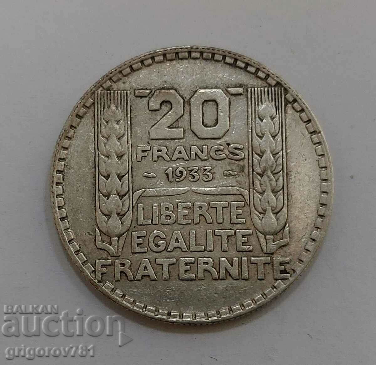 20 франка сребро Франция 1933 -  сребърна монета #42