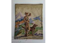 WWI-Bulgarian royal military tapestry - Bulgarian soldier and dog