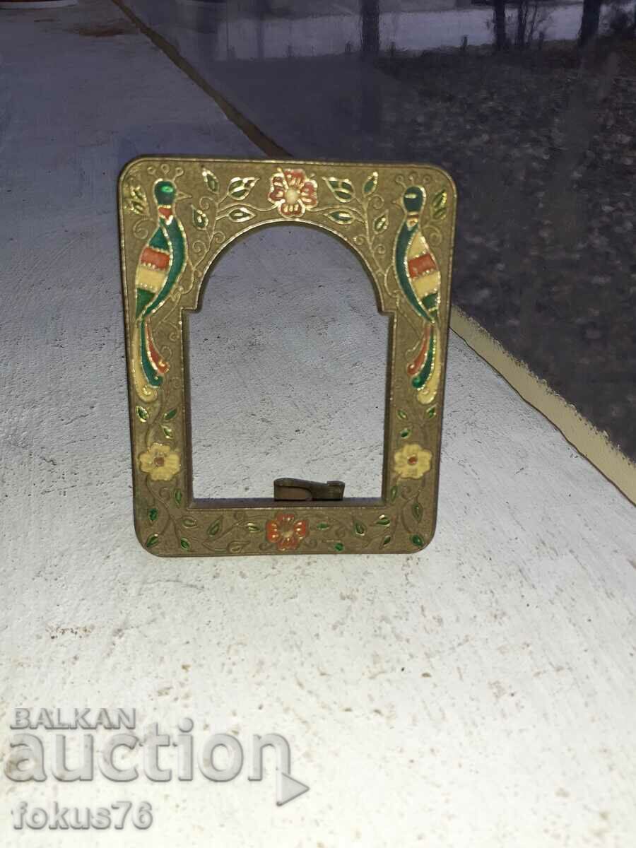 Old small bronze picture frame with enamel