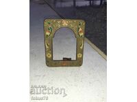 Old small bronze picture frame with enamel