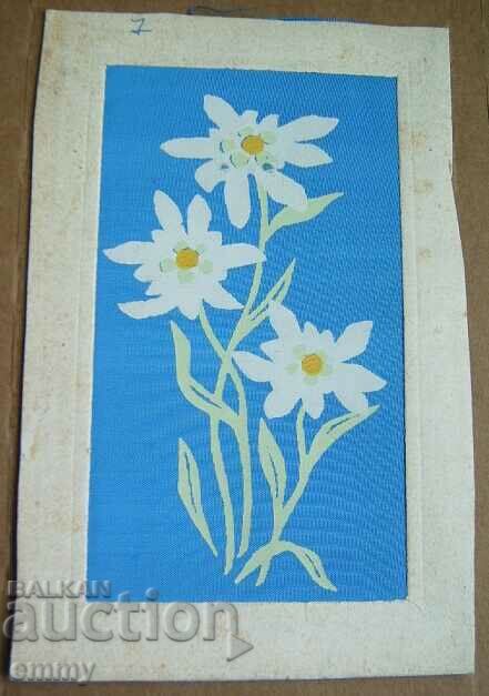 Old postcard painted on fabric - "Flowers"