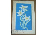 Old postcard painted on fabric - "Flowers"