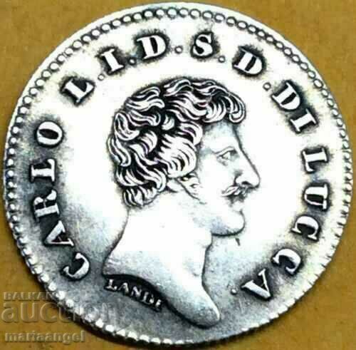 Lucca 10 Soldi 1833 Ιταλία Carlo Lodovico di Borbon 2,34g Ag