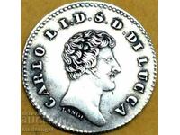 Lucca 10 soldi 1833 Italy Carlo Lodovico di Borbon 2.34g Ag