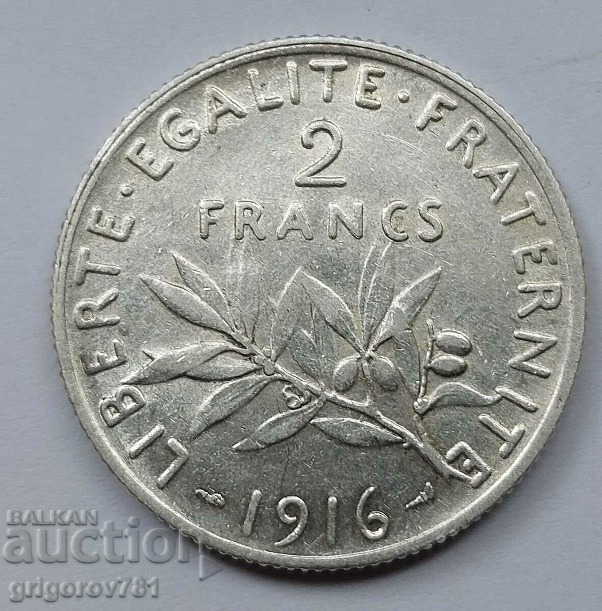 2 франка сребро Франция 1916 - сребърна монета #125
