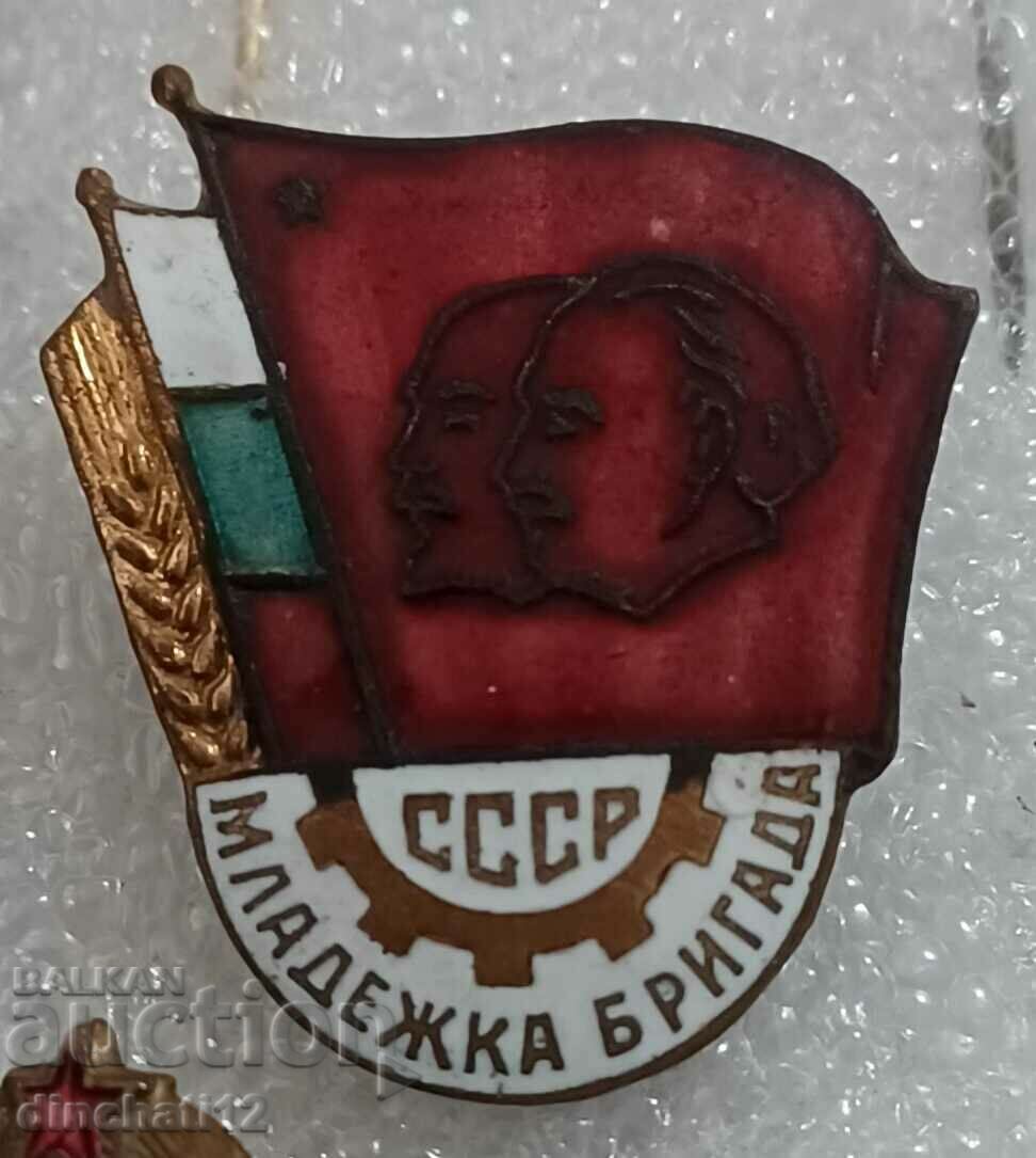 Enamel sign. Youth Brigade NRB-USSR