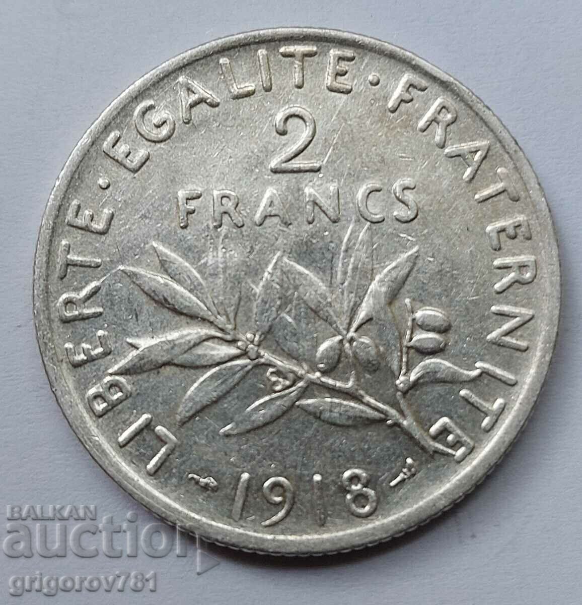 2 франка сребро Франция 1918 - сребърна монета #133