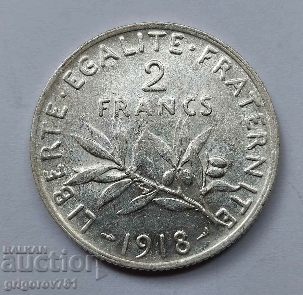2 франка сребро Франция 1918 - сребърна монета #136