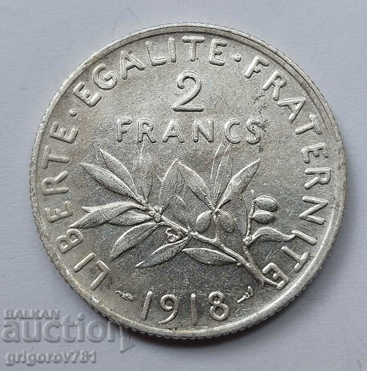 2 франка сребро Франция 1918 - сребърна монета #137