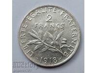 2 Φράγκα Ασήμι Γαλλία 1918 - Ασημένιο νόμισμα #137