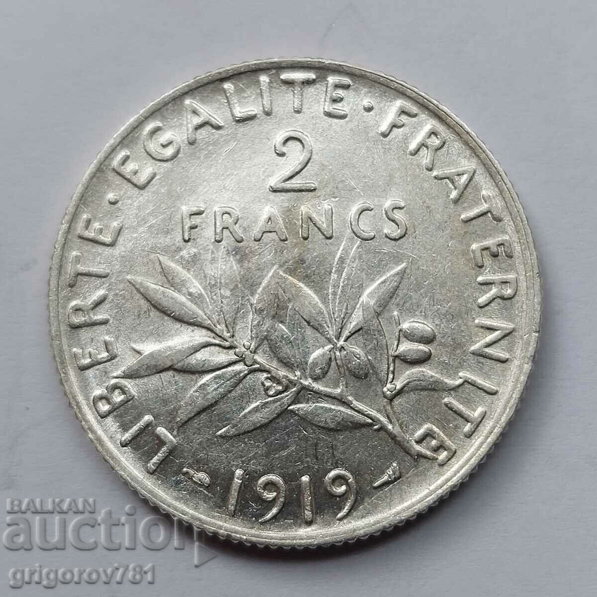 2 франка сребро Франция 1919 - сребърна монета #142