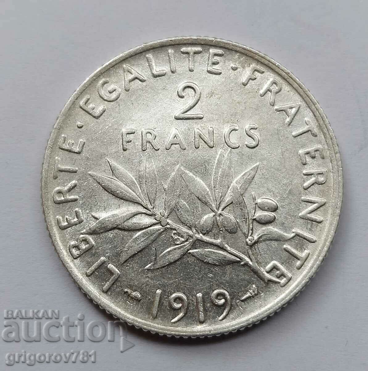 2 франка сребро Франция 1919 - сребърна монета #143