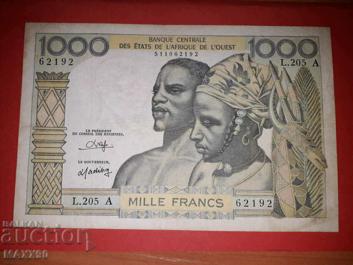 1000 франка Côte d'Ivoire .Рядка банкнота